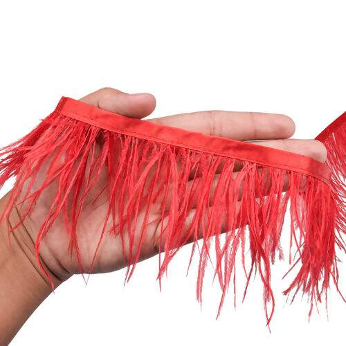 Franja de Plumas de Avestruz 10 cm (Meio Metro) - Vermelho