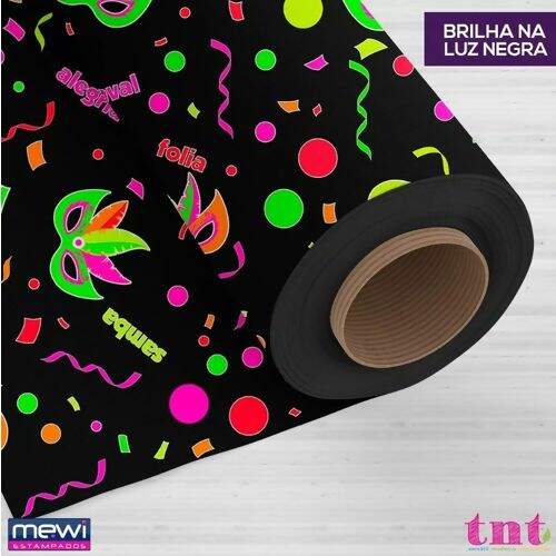 TNT Estampado 6072 Carnaval Folia Neon Fundo Preto - 1 Metro