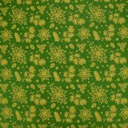 Tecido de Algodão Estampado (Meio Metro) - 2651 Natal Floral Verde e Dourado