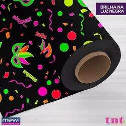 TNT Estampado 6072 Carnaval Folia Neon Fundo Preto - 1 Metro